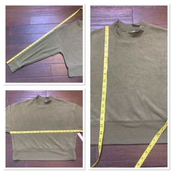 NWT Abound Olive Night Mock Neck Long Sleeve Cropped Fleece Pullover Small - Picture 11 of 11